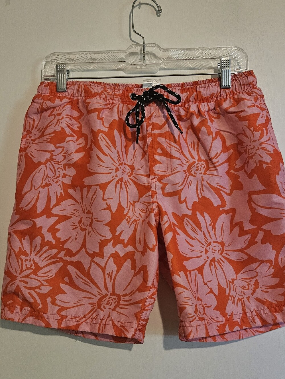 Distortion Mens Swim Trunks Size Small Pink Red Floral Drawstring Beach Shorts